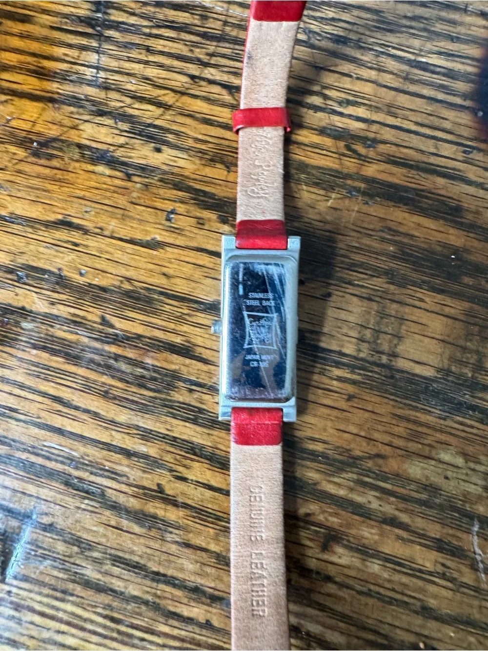Cynthia Rowley Red Strap Rectangular Watch with Multicolor Stripe Face